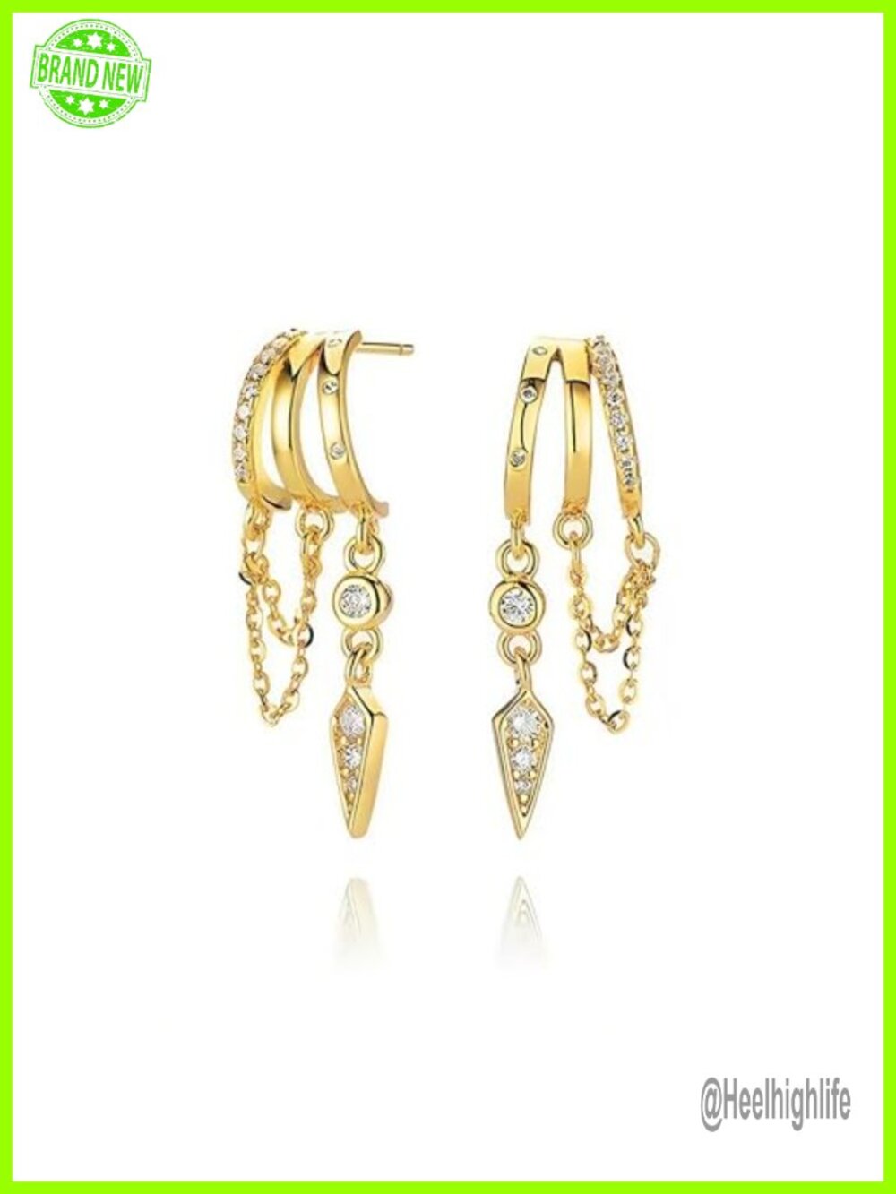 Gold Plated Dangle Earrings Set Triple Huggie Hypoallergenic Women